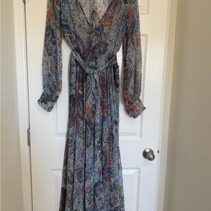 Elegant Paisley Long Sleeve Maxi summer party Dress